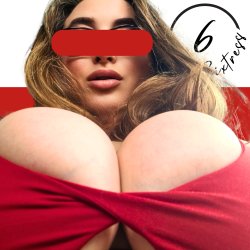 Sixtress shown from below. Her face is obscured and her ample cleavage is prominent.