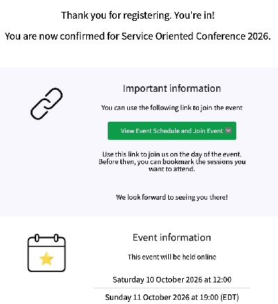 screenshot of registration confirmation email showing the Join link sample registration email